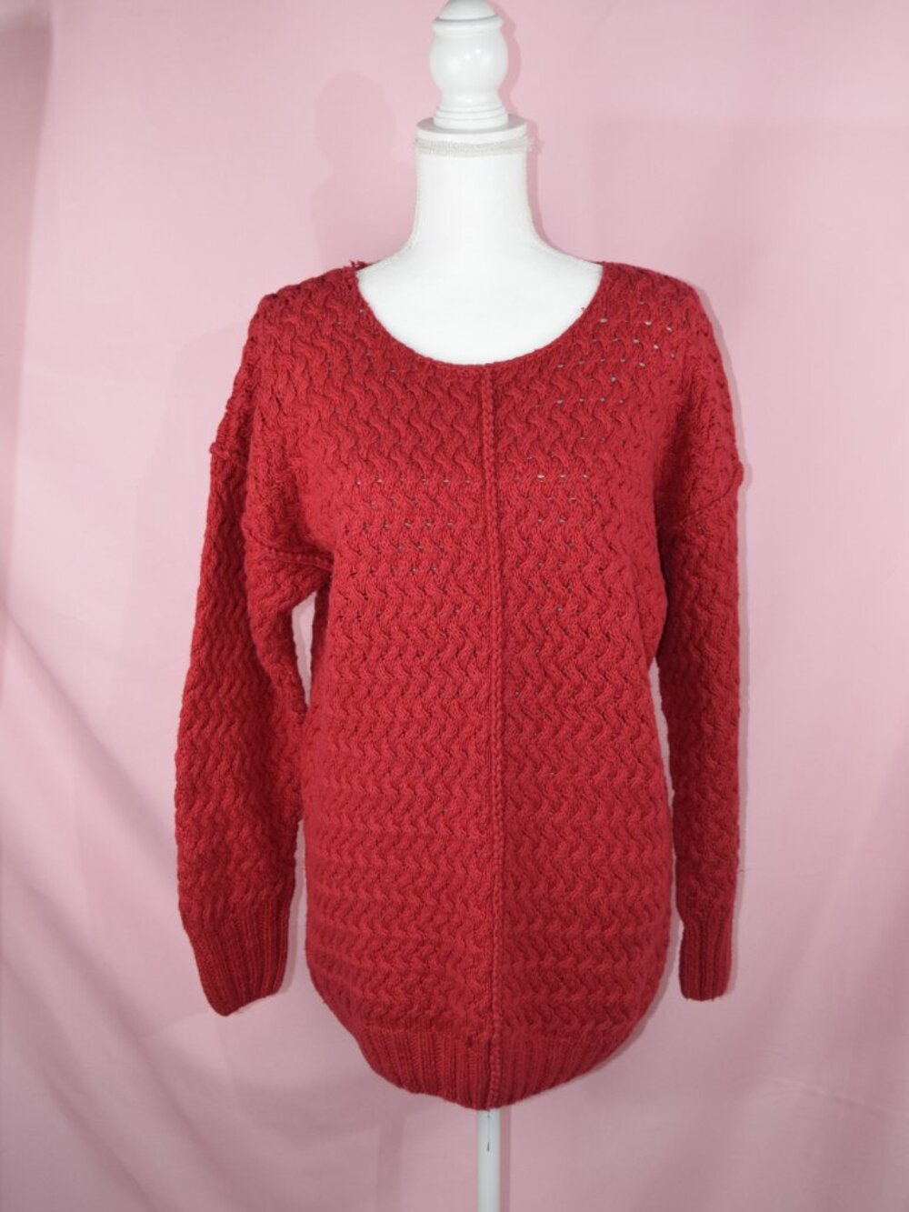 The Limited Vintage Hand Knit Red Chunky Pullover Sweater | Size M